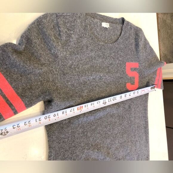 Halogen 100% Cashmere Grey Raglan #5 Stripe Sleeves Preppy Soft Sweater Large - Picture 7 of 8